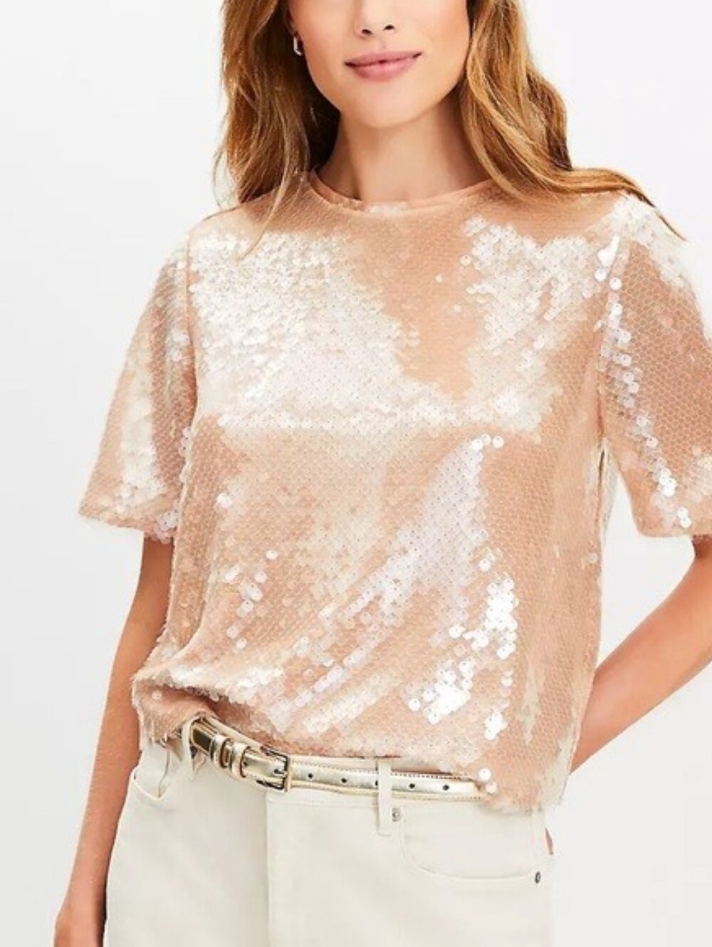 Loft Peach Sequin Top Sz XL